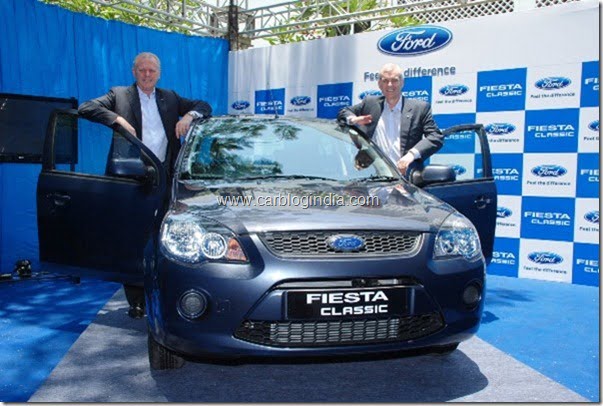 Michael Boneham, President and Managing Director, and Nigel E Wark- Marketing Director-Ford India at the launch of New Fiesta Classic in Chennai