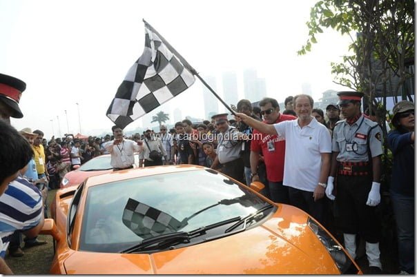 Valentino Balboni flagging off the 4th Parx Supercar Show