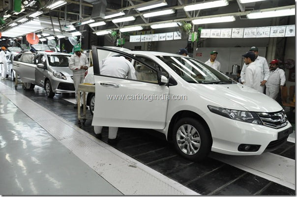 Honda City and Brio rolling out of the HSCI Greater Noida Plant