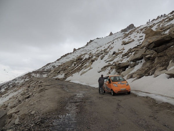 Mr. Chacko driving down from Khardung La