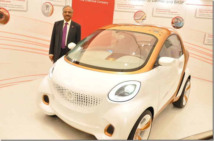 Mr. Prasad Chandran Chairman, BASF companies in india & Head South Asia with the concept car developed by Daimler AG and BASF