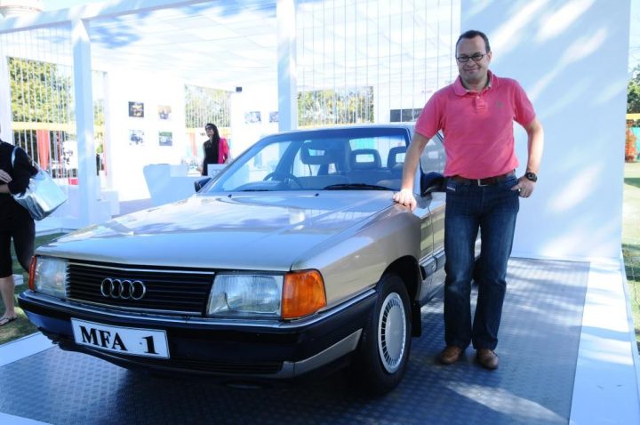 Michael Perschke, MD, Audi India with Audi 100- Car won by Ravi Shastri for Champion of the Champions in 1985