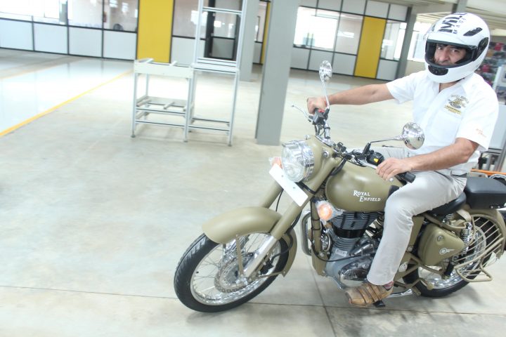 Mr Siddhartha Lal, MD & CEO Eicher Motors Ltd on the first bike-Royal Enfield-Desert Storm rolled out from Oragadam Plant