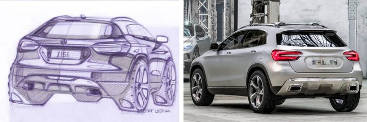 Mercedes-Benz GLA Sketch vs. 2013 Mercedes-Benz GLA Concept