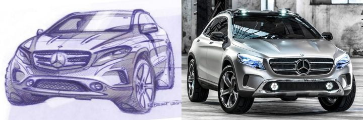 Mercedes-Benz GLA Sketch vs. 2013 Mercedes-Benz GLA Concept