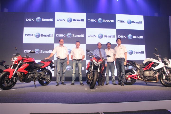 From L to R.  (Mr. Stefano Mitchelloti Technical Director at Benelli, Mr. Stefano Lago After sales Benelli, Me. DS Kulkarni Chairman DSK Group, Mr. Sirish Kulkarni Chairman DSK Motorwheels and Mr. Frank Zhaun