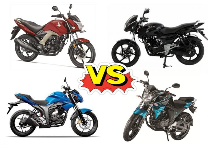 unicorn 160 vs pulsar 150 vs yamaha fz vs suzuki gixxer