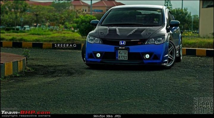 modified cars in india - modified-honda-civic-in-kerela-blue-front