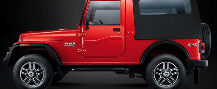 Mahindra thar facelift side red