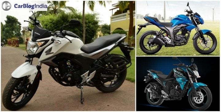 Honda CB Hornet 160R vs Suzuki Gixxer vs Yamaha FZ-S comparison price, specs, features, design, details