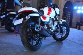 bajaj v15 white red rear angle