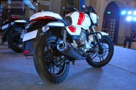 Bajaj v15 photos white red rear angle