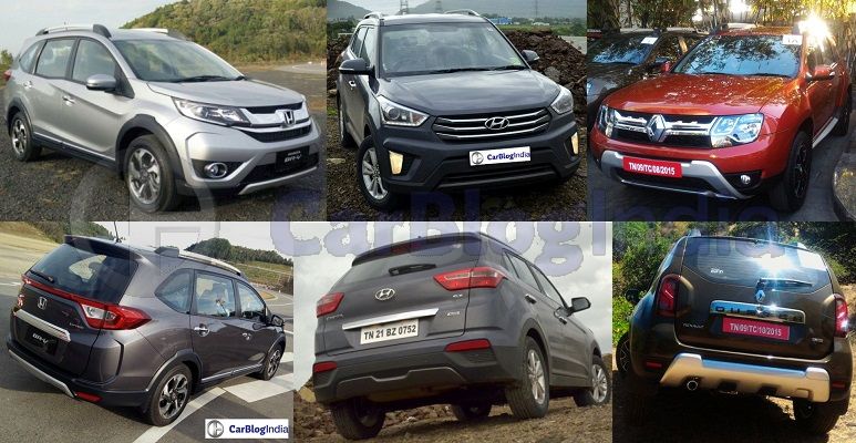 honda brv vs hyundai creta vs renault duster - comparison of specifications, mileage, prices