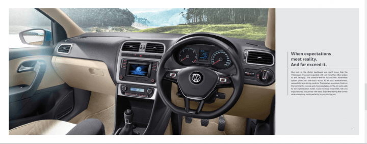 volkswagen ameo price to be around INR 5.25 lakhs, Launch in July 2016. Interior dashboard brochure image