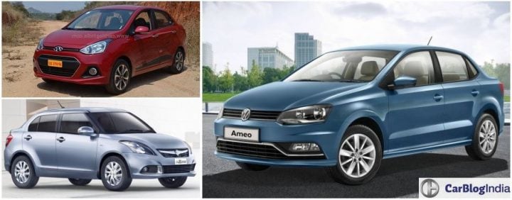 Volkswagen Ameo vs Maruti Dzire vs Hyundai Xcent Comparison of Prices, Specifications, Features, Mileage