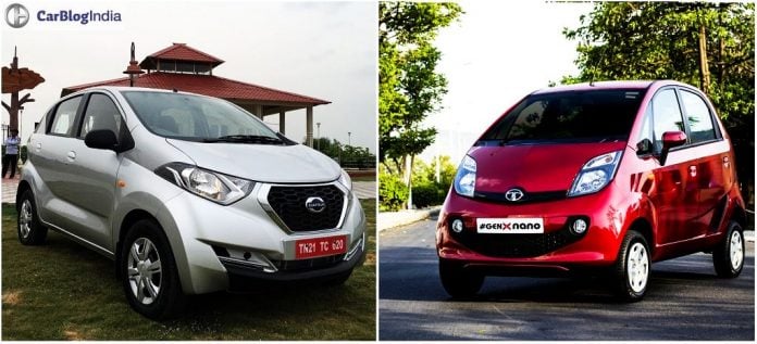 Datsun Redi GO Vs Tata Nano GenX Comparison Price Mileage Pics