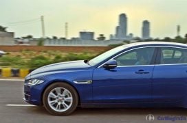 Jaguar xe test drive review action shot side