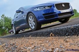 Jaguar xe test drive review front angle low