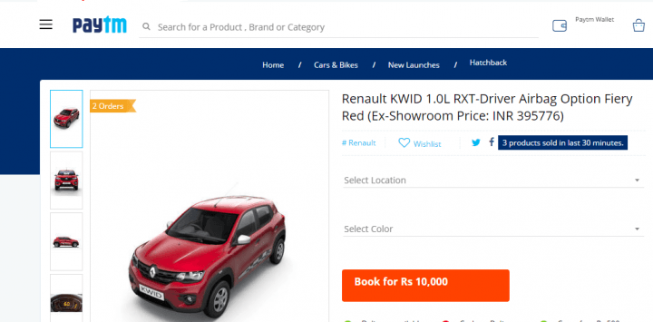 renault kwid 1.0 sce paytm bookings