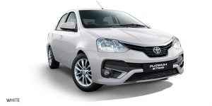 New toyota etios platinum colours white