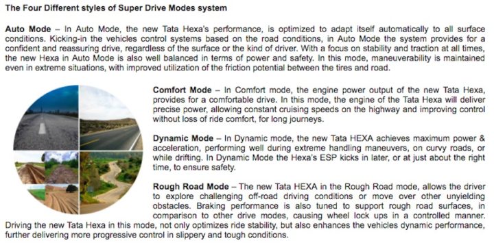 tata hexa super driving modes