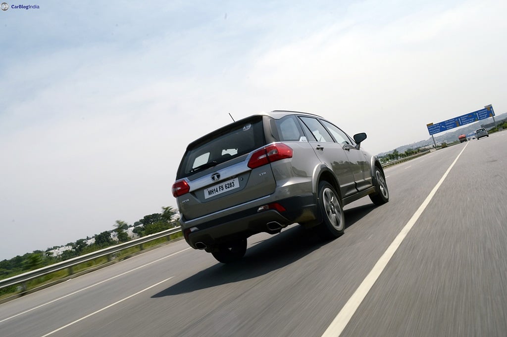 tata hexa test drive review images action rear angle