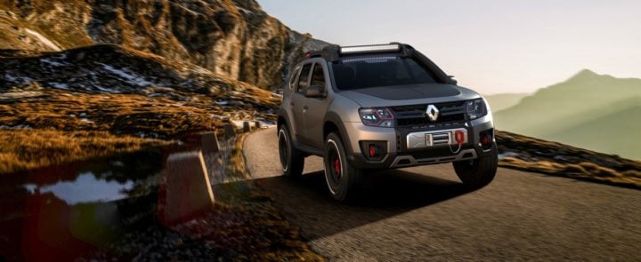 renault duster extreme concept front three quarters action images