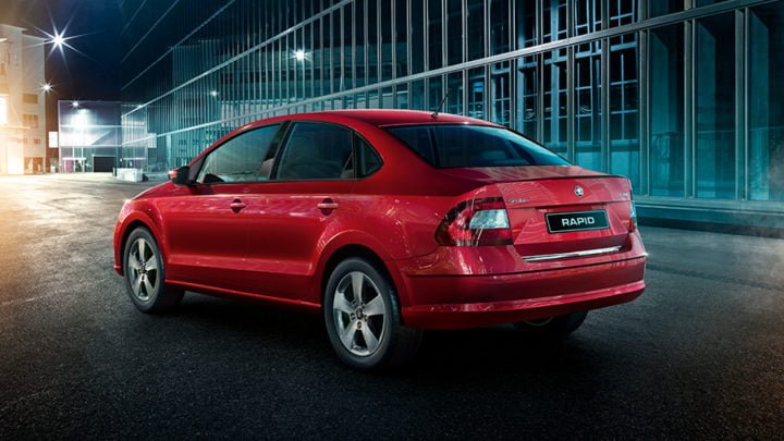 New skoda rapid official image rear angle red
