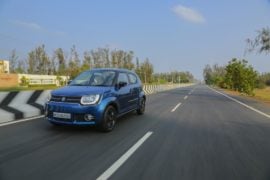 maruti ignis test drive review images action front angle tracking shot