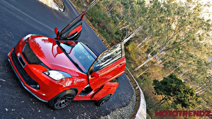 modified maruti baleno scissor doors red images