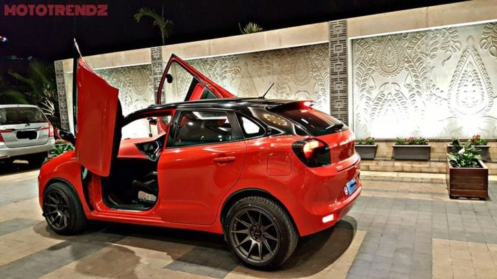 modified maruti baleno scissor doors red images