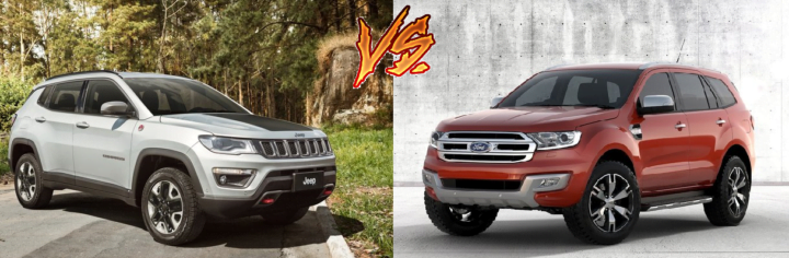 jeep compass vs ford endeavour comparison front angle image