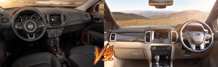 jeep compass vs ford endeavour comparison interior dashboard image