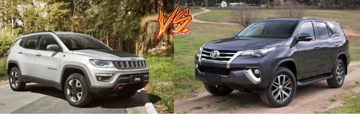 jeep compass vs toyota fortuner comparison front angle image