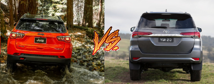 jeep compass vs toyota fortuner comparison rear angle image