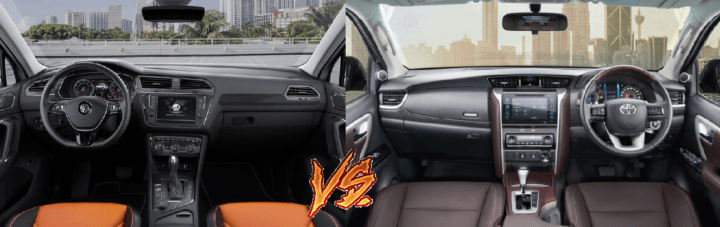 volkswagen tiguan vs toyota fortuner comparison interior dashboard image