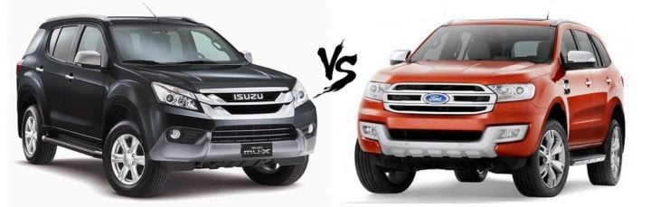 Isuzu Mu X Vs Ford Endeavour Comparison Front Angle