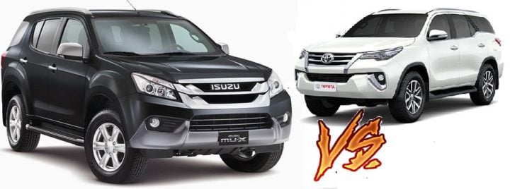 isuzu mu x vs toyota fortuner comparison front angle