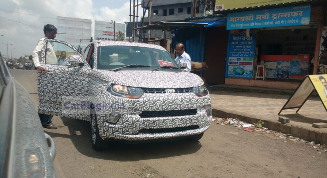 new 2017 mahindra kuv100 facelift spy images front angle