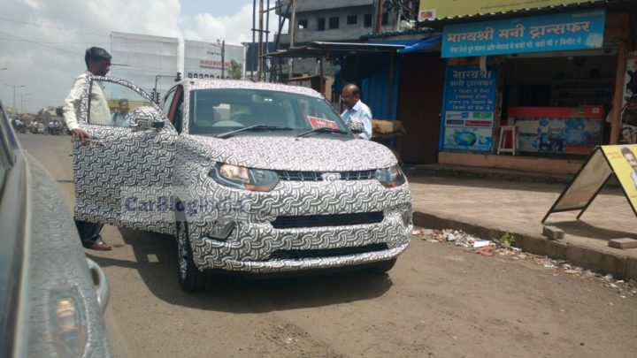 2017 mahindra kuv100 facelift spy images front angle