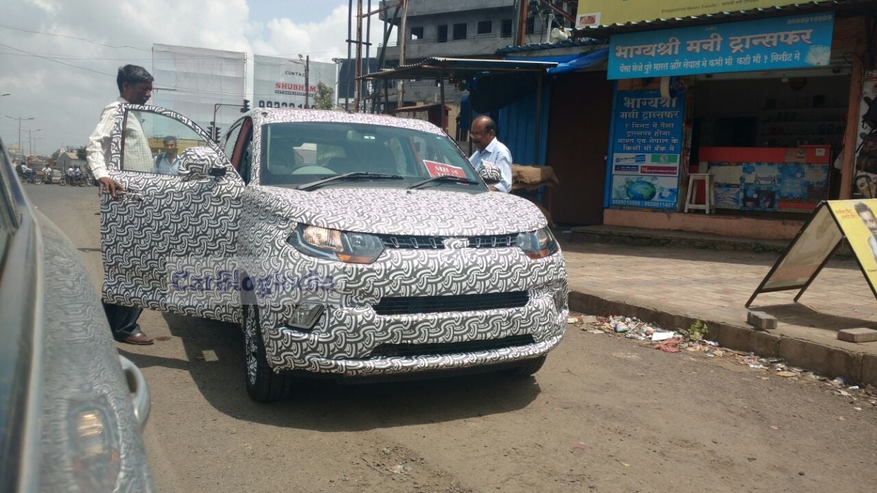 new 2017 mahindra kuv100 facelift spy images front angle