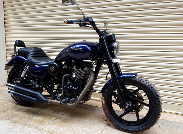 Modified Royal Enfield Thunderbird 500 Blue Raider 540 front angle-images