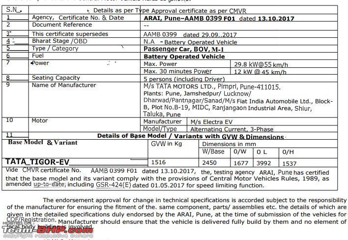 tata tigor electric car specifications