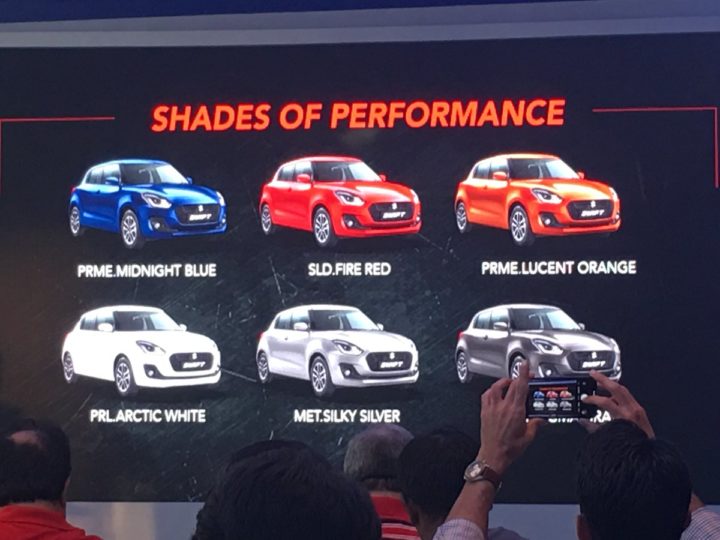 2018 maruti suzuki swift colours