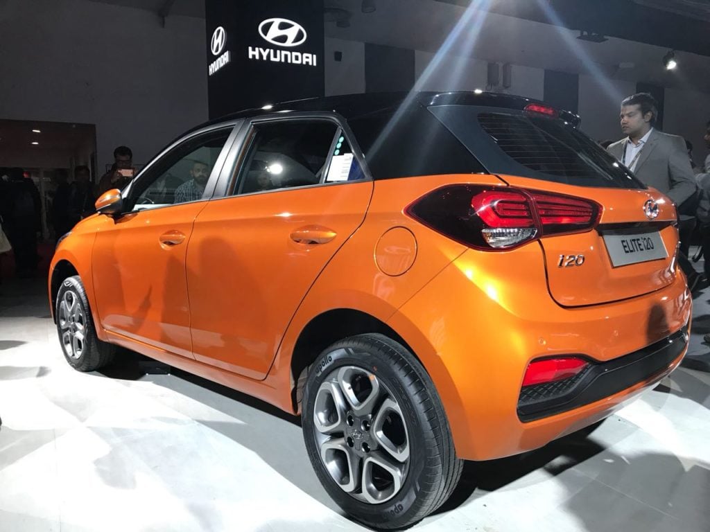 New 2018 Hyundai Elite I20 Images Rear Angle Orange Black