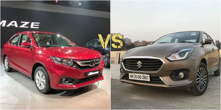 New Honda Amaze vs 2018 Maruti Suzuki Dzire main