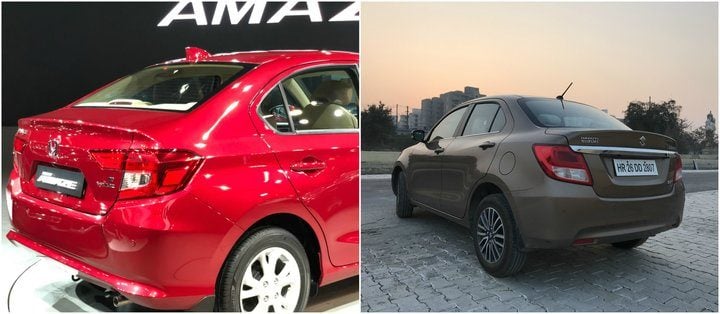 New Honda Amaze vs 2018 Maruti Suzuki Dzire rear