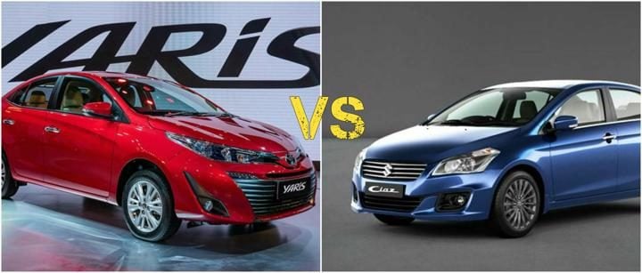 Toyota yaris vs maruti ciaz comparison image front