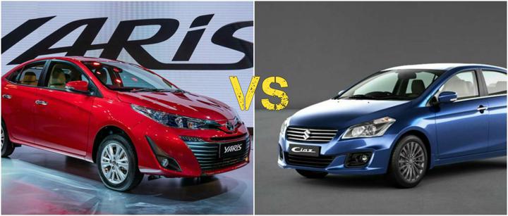 Toyota yaris vs maruti cias comparison image front