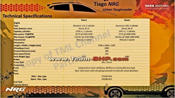 tata tiago nrg specification sheet image